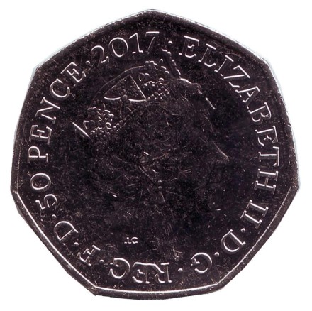 Монета 50 пенсов. 2017 год, Великобритания. 150 лет со дня рождения Беатрис Поттер. Лягушка Джереми Фишер.