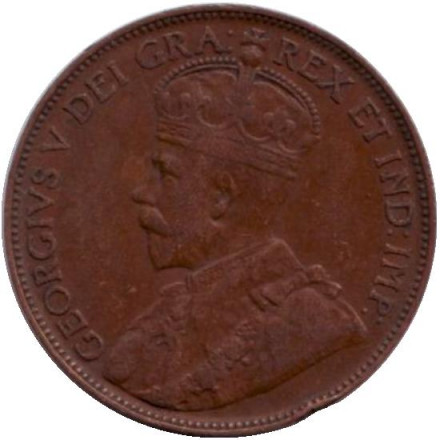 Монета 1 цент. 1920 год, Канада. (Старый тип).
