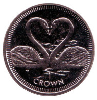 Монета 1 крона, 2007 год, Остров Мэн. Лебеди. Монета 1 крона, 2007 год, Остров Мэн. Лебеди.