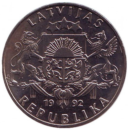 Монета 2 лата, 1992 год, Латвия. UNC. Корова. Монета 2 лата, 1992 год, Латвия. UNC. Корова.