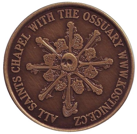 Костница в Седлеце. Кладбищенский костёл. Кутна-Гора. Сувенирный жетон, Чехия. Костница в Седлеце. Кладбищенский костёл. Кутна-Гора. Сувенирный жетон, Чехия.