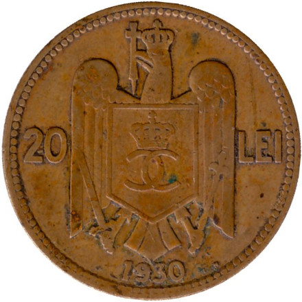 Монета 20 лей. 1930 год, Румыния. Отметка монетного двора: "KN". Бирмингем. Монета 20 лей. 1930 год, Румыния. Отметка монетного двора: "KN". Бирмингем.
