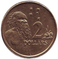 Монета 2 доллара. 2008 год, Австралия. Старейшина аборигенов. Монета 2 доллара. 2008 год, Австралия. Старейшина аборигенов.