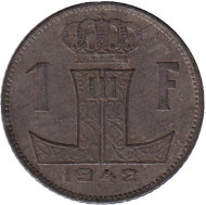 Монета 1 франк. 1942 год, Бельгия. (Belgie-Belgique) Монета 1 франк. 1942 год, Бельгия. (Belgie-Belgique)