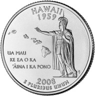Монета 25 центов (P). 2008 год, США. Гавайи. Штат № 50. Монета 25 центов (P). 2008 год, США. Гавайи. Штат № 50.