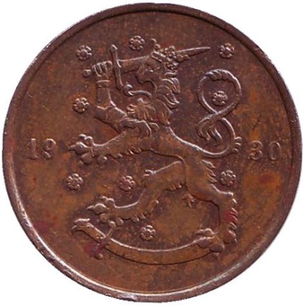 Монета 10 пенни. 1930 год, Финляндия.