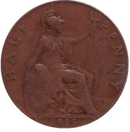 Монета 1/2 пенни. 1915 год, Великобритания. Монета 1/2 пенни. 1915 год, Великобритания.