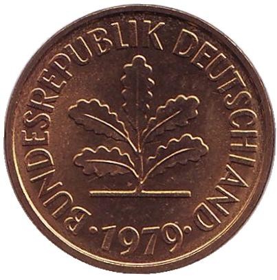 Монета 5 пфеннигов. 1979 год (F), ФРГ. Дубовые листья.