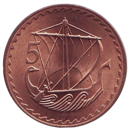 Монета 5 миллей. 1979 год, Кипр. aUNC. Древнее торговое судно.