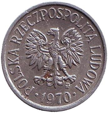 Монета 5 грошей. 1970 год, Польша. Монета 5 грошей. 1970 год, Польша.