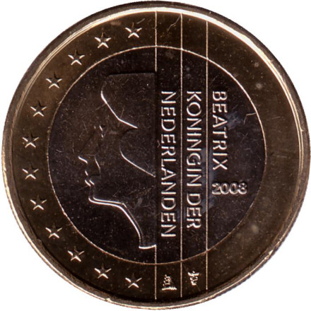 Монета 1 евро. 2008 год, Нидерланды.