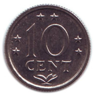 Монета 10 центов. 1979 год, Нидерландские Антильские острова. Монета 10 центов. 1979 год, Нидерландские Антильские острова.