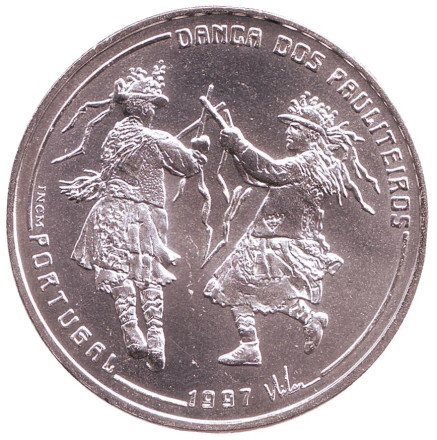 Монета 1000 эскудо, 1997 год, Португалия. Народные танцы. Танец Политейрош.