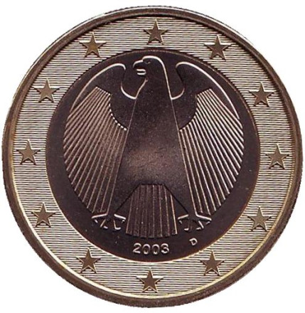 Монета 1 евро. 2003 год (D), Германия.