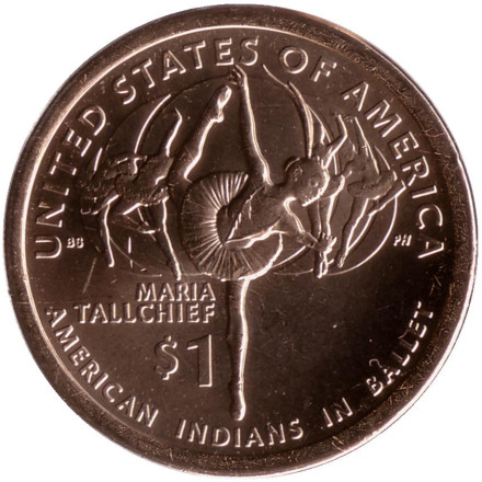Монета 1 доллар. 2023 год (P), США. Сакагавея. Мария Толчиф и американские индейцы в балете.