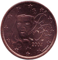 Монета 5 центов. 2004 год, Франция. Монета 5 центов. 2004 год, Франция.