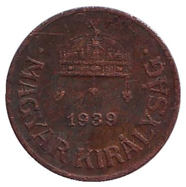 Монета 1 филлер. 1939 год, Венгрия. Монета 1 филлер. 1939 год, Венгрия.