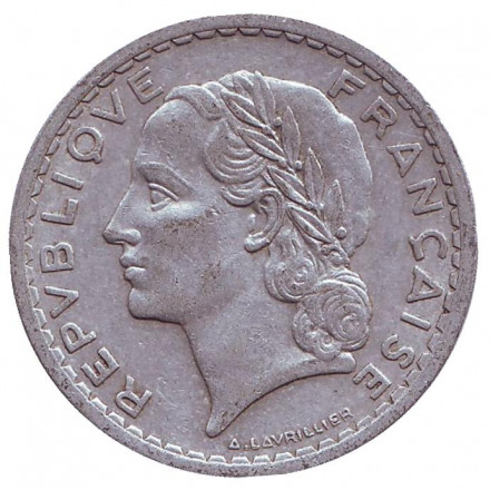 Монета 5 франков. 1945 (В) год, Франция. Монета 5 франков. 1945 (В) год, Франция.