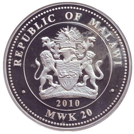 Монета 20 квач. 2010 год, Малави. Петергоф. Дворцы Санкт-Петербурга.