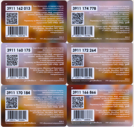 Комплект из 6-и электронных карт "Тройка". 2019 год. Россия, Москва. Картины художника Алексея Шалаева.