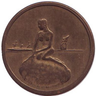 Русалочка. Транспортный жетон морского трамвая. г. Копенгаген, Дания. 1968 год. (медно-цинковый сплав)