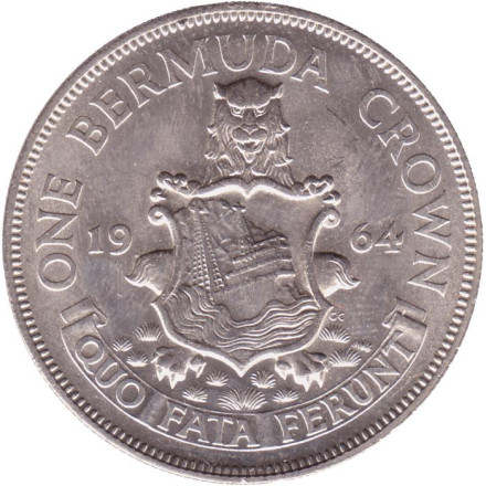 Монета 1 крона. 1964 год, Бермудские острова. Лев, держащий щит.