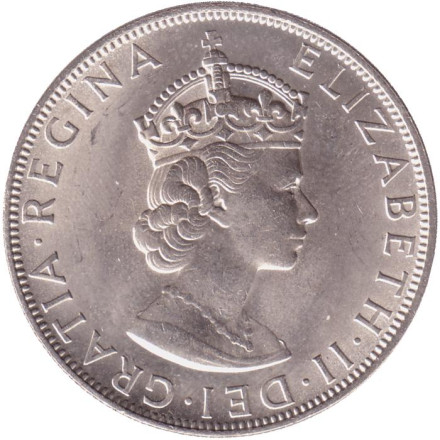 Монета 1 крона. 1964 год, Бермудские острова. Лев, держащий щит. Монета 1 крона. 1964 год, Бермудские острова. Лев, держащий щит.