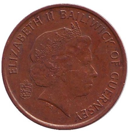 Монета 1 пенни. 2006 год, Гернси. Краб.