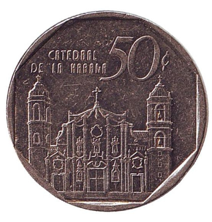 Монета 50 сентаво. 1994 год, Куба. Кафедральный собор Гаваны.
