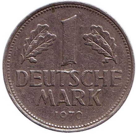 Монета 1 марка. 1970 год (J), ФРГ.