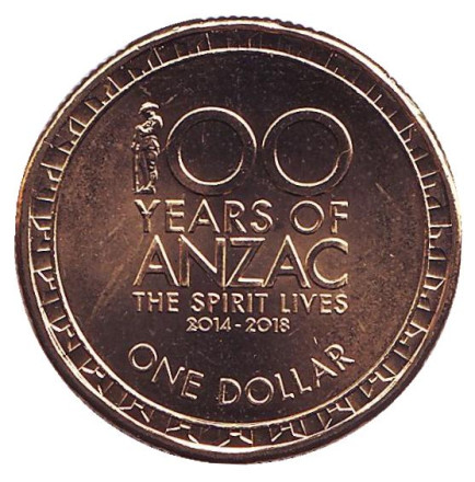 Монета 1 доллар. 2016 год, Австралия. 100 лет героям событий ANZAC.