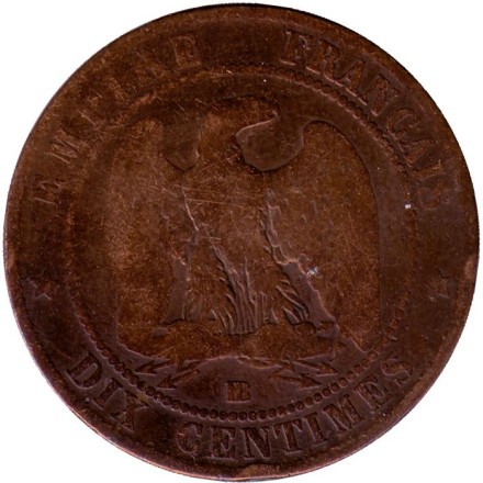 Монета 10 сантимов. 1855 год (BB), Франция. Монета 10 сантимов. 1855 год (BB), Франция.