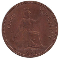 Монета 1 пенни. 1961 год, Великобритания. Монета 1 пенни. 1961 год, Великобритания.