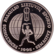 Монета 10 литов. 1995 год, Литва. 5-е всемирные спортивные игры литовцев. Монета 10 литов. 1995 год, Литва. 5-е всемирные спортивные игры литовцев.
