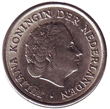 Монета 10 центов. 1961 год, Нидерланды. Монета 10 центов. 1961 год, Нидерланды.