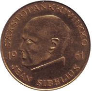 Ян Сибелиус. Памятный жетон. 1961 год, Финляндия. (Тип 3).