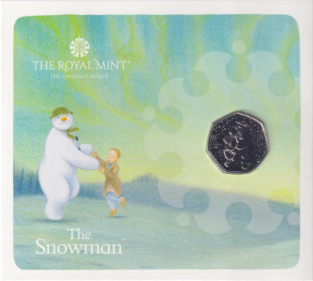 Монета 50 пенсов. 2023 год, Великобритания. Снеговик. В буклете.