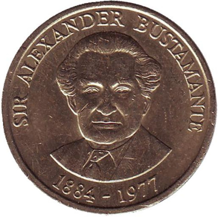 Монета 1 доллар. 1992 год, Ямайка. Александр Бустаманте - национальный герой Ямайки.