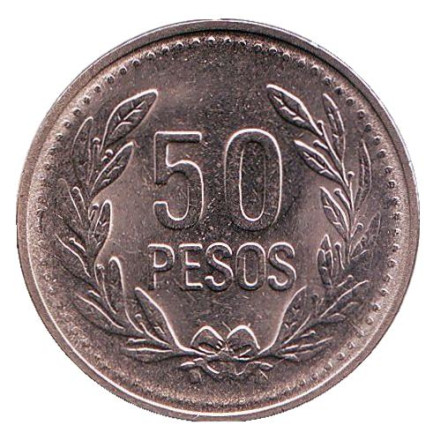 Монета 50 песо. 2010 год, Колумбия. UNC.