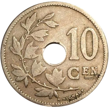 Монета 10 сантимов. 1904 год, Бельгия. (Belgie)