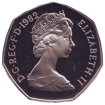 Монета 50 пенсов. 1982 год, Великобритания. Proof. Монета 50 пенсов. 1982 год, Великобритания. Proof.