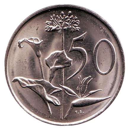 Монета 50 центов. 1981 год, ЮАР. UNC. Цветы.