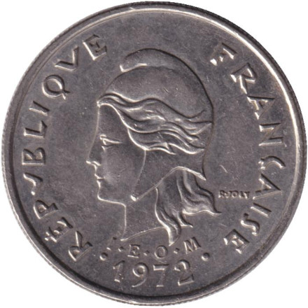 Монета 10 франков. 1972 год, Французская Полинезия.
