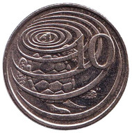 Монета 10 центов. 2008 год, Каймановы острова. Зелёная черепаха.