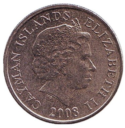 Монета 10 центов. 2008 год, Каймановы острова. Зелёная черепаха.