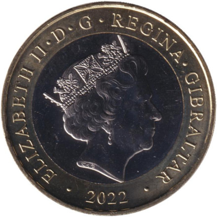 Монета 2 фунта. 2022 год, Гибралтар. Рождество. Монета 2 фунта. 2022 год, Гибралтар. Рождество.