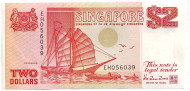 Банкнота 2 доллара. 1990 год, Сингапур. Банкнота 2 доллара. 1990 год, Сингапур.