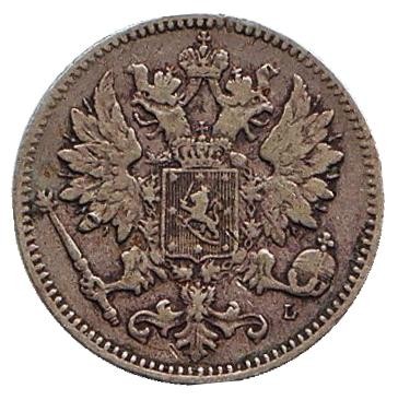 Монета 25 пенни. 1899 год, Финляндия в составе Российской Империи. Монета 25 пенни. 1899 год, Финляндия в составе Российской Империи.