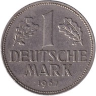 Монета 1 марка. 1967 год (D), ФРГ.