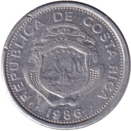 Монета 25 сантимов. 1986 год, Коста-Рика. Монета 25 сантимов. 1986 год, Коста-Рика.